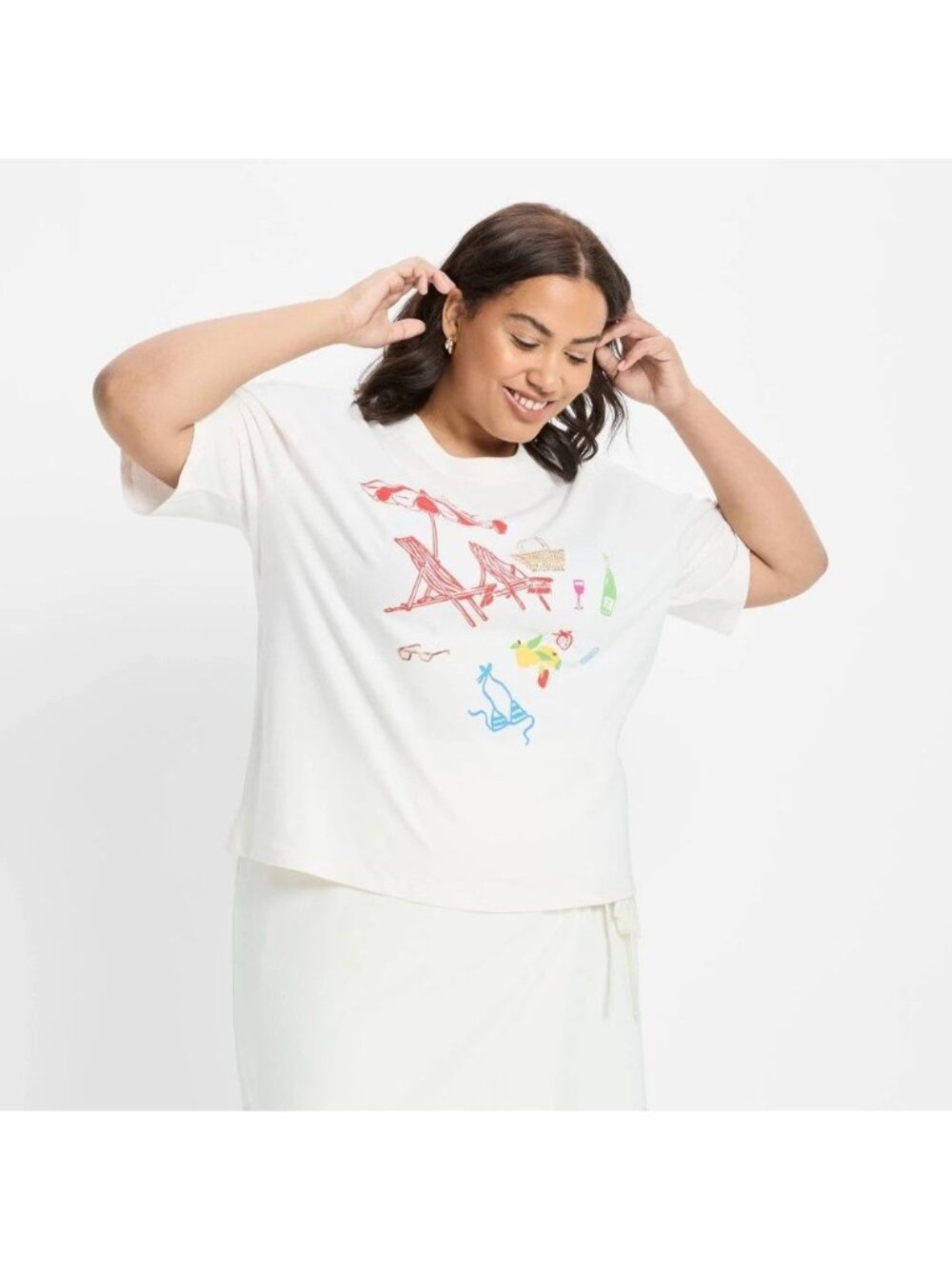 NWT Women's 1X Relaxed Short Sleeve Beach Graphic T-Shirt - Future Collective
